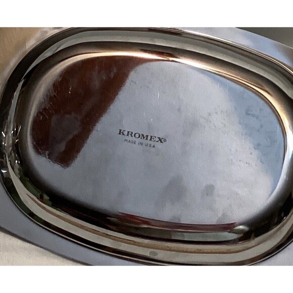 Kromex MCM Silver Serving Bar Tray Dish Platter Gold Metal Handles Mid Century - Picture 9 of 11